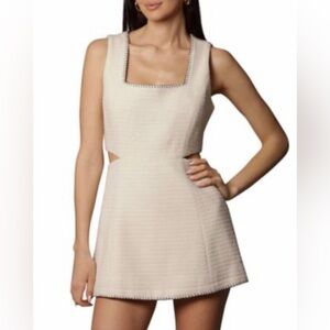 7 For All Mankind Mini Dress Women’s M Ivory Tweed Knit Sleeveless Cutout Sides